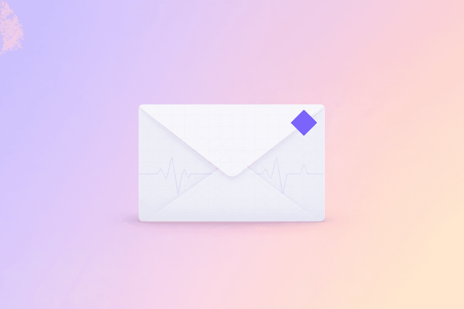 Flat vector illustration of an envelope with x-ray grid, waveform, and purple diamond accent